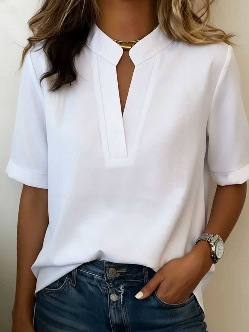 Margaux | Elegant V-Neck Blouse with Gold Accent