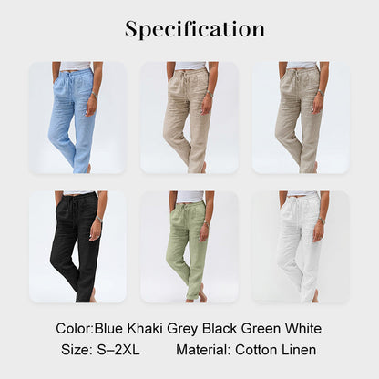 Women's Wide-Leg Linen Trousers — Elastic Waist