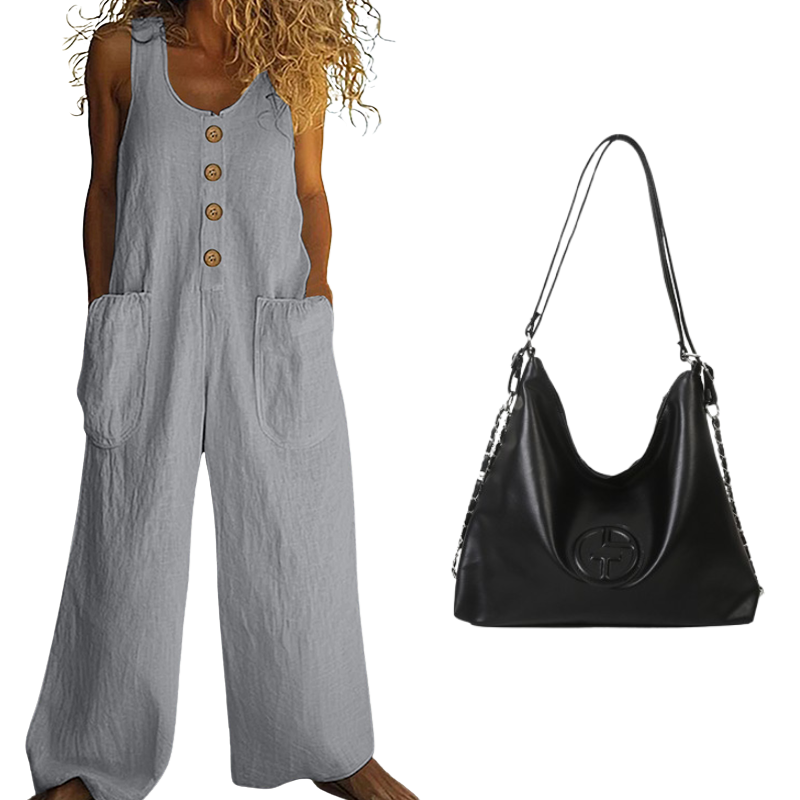 Women's Sleeveless Wide-Leg Jumpsuit with Side Pockets