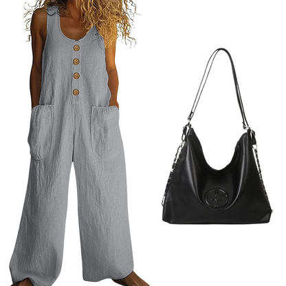Women's Sleeveless Wide-Leg Jumpsuit with Side Pockets