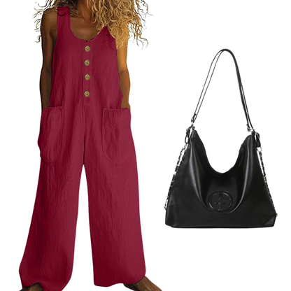 Women's Sleeveless Wide-Leg Jumpsuit with Side Pockets