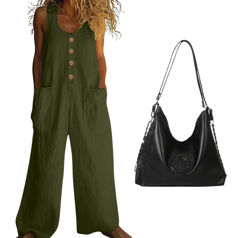 Women's Sleeveless Wide-Leg Jumpsuit with Side Pockets