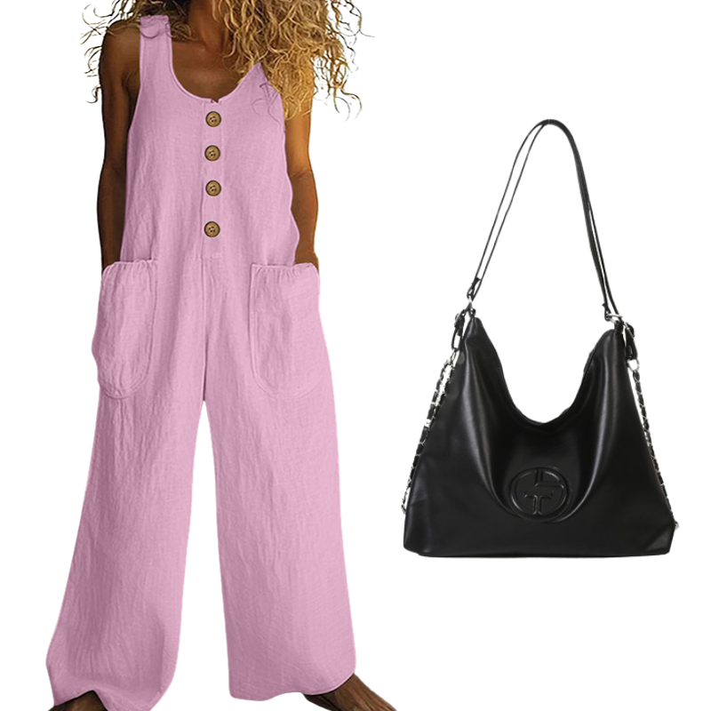 Women's Sleeveless Wide-Leg Jumpsuit with Side Pockets