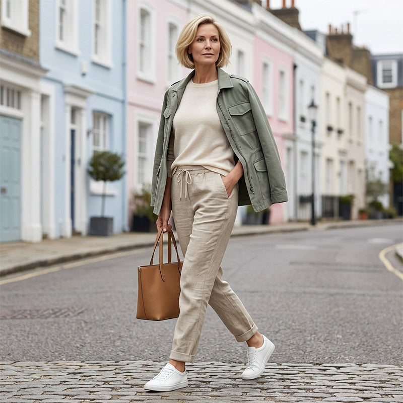 Women's Wide-Leg Linen Trousers — Elastic Waist