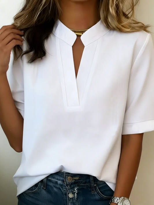 Margaux | Elegant V-Neck Blouse with Gold Accent
