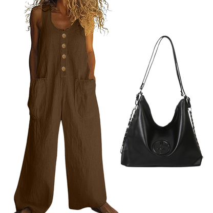 Women's Sleeveless Wide-Leg Jumpsuit with Side Pockets