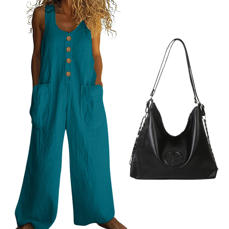 Women's Sleeveless Wide-Leg Jumpsuit with Side Pockets