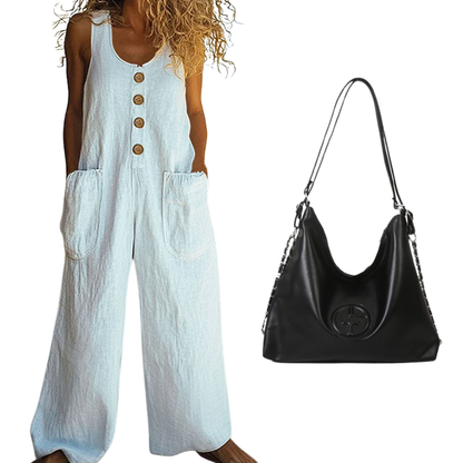 Women's Sleeveless Wide-Leg Jumpsuit with Side Pockets