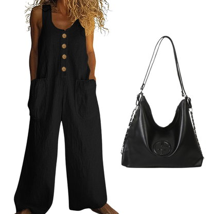 Women's Sleeveless Wide-Leg Jumpsuit with Side Pockets