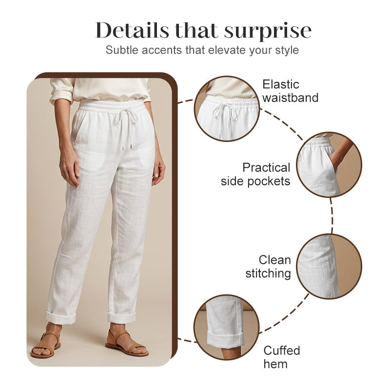 Women's Wide-Leg Linen Trousers — Elastic Waist
