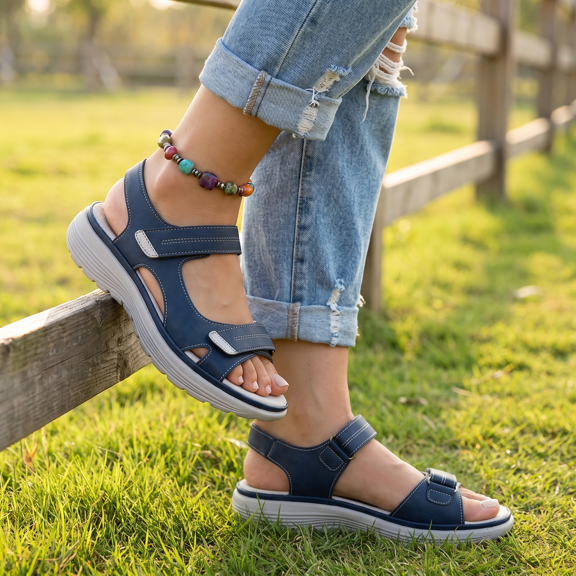 Seabreeze blue on wooden fence and grass