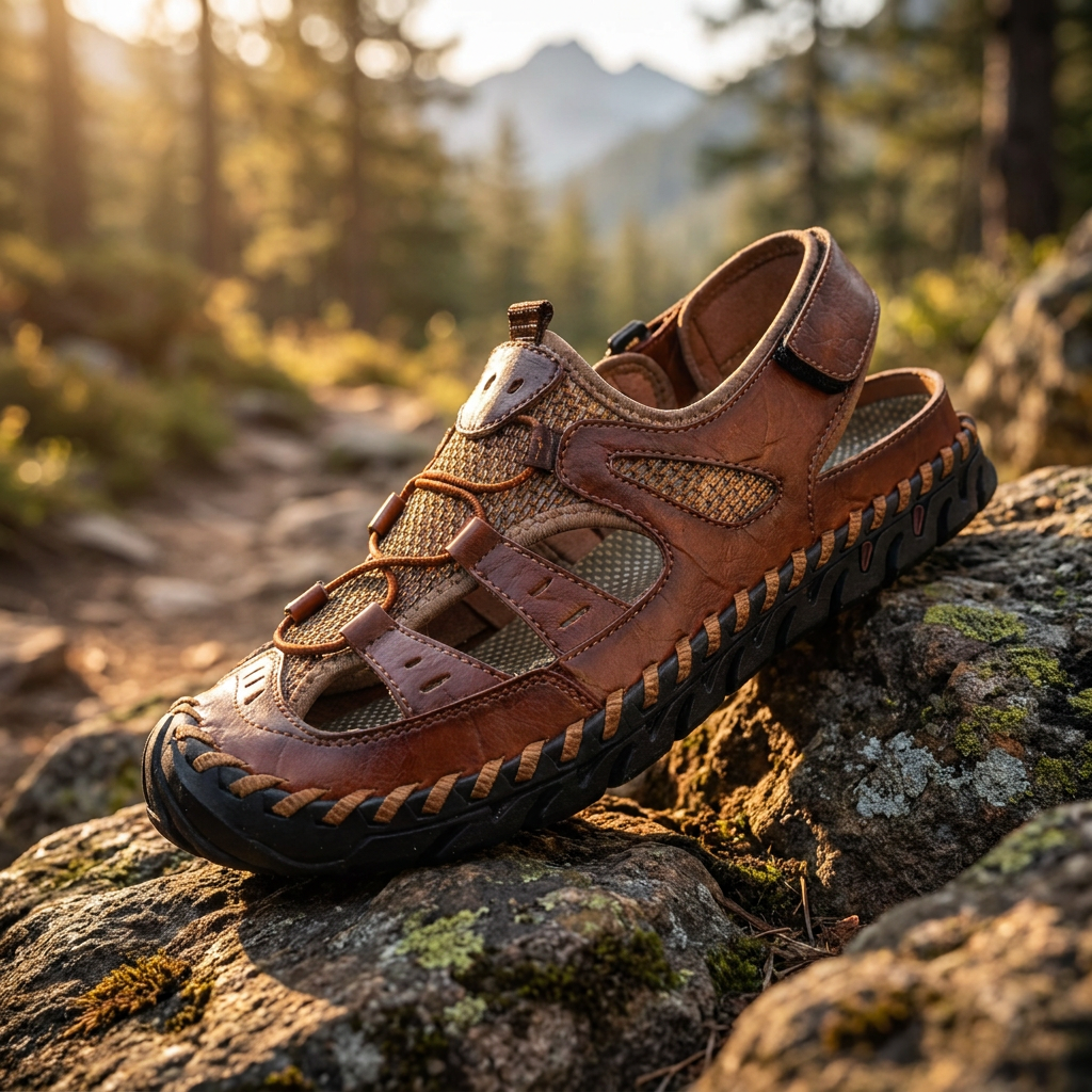 EVEREST Outdoor Sandals - Dark Brown - outdoor trail hero shot