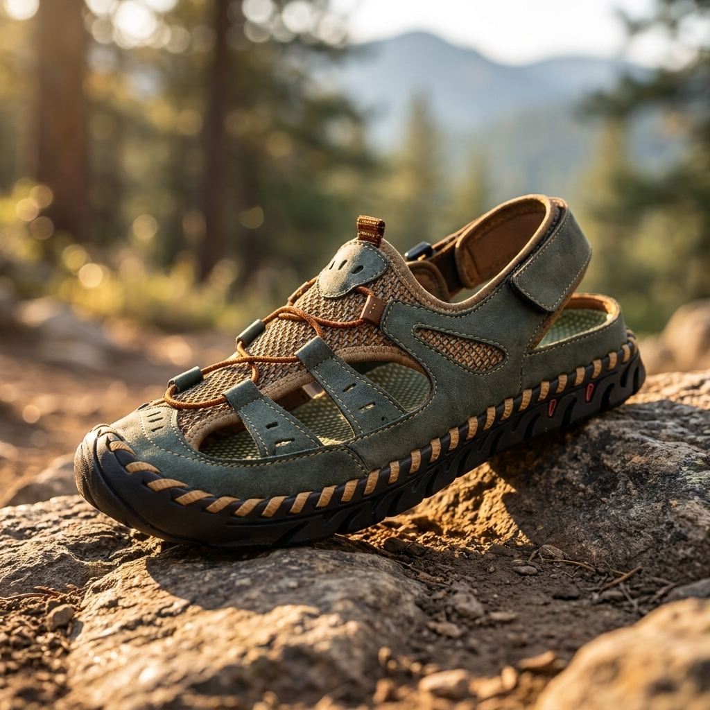 EVEREST Outdoor Sandals - Green - outdoor trail hero shot