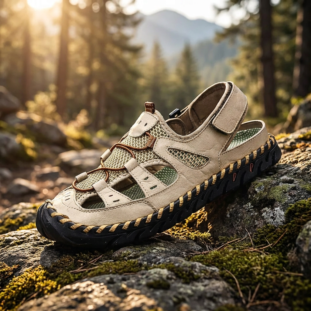 EVEREST Outdoor Sandals - Beige - outdoor trail hero shot