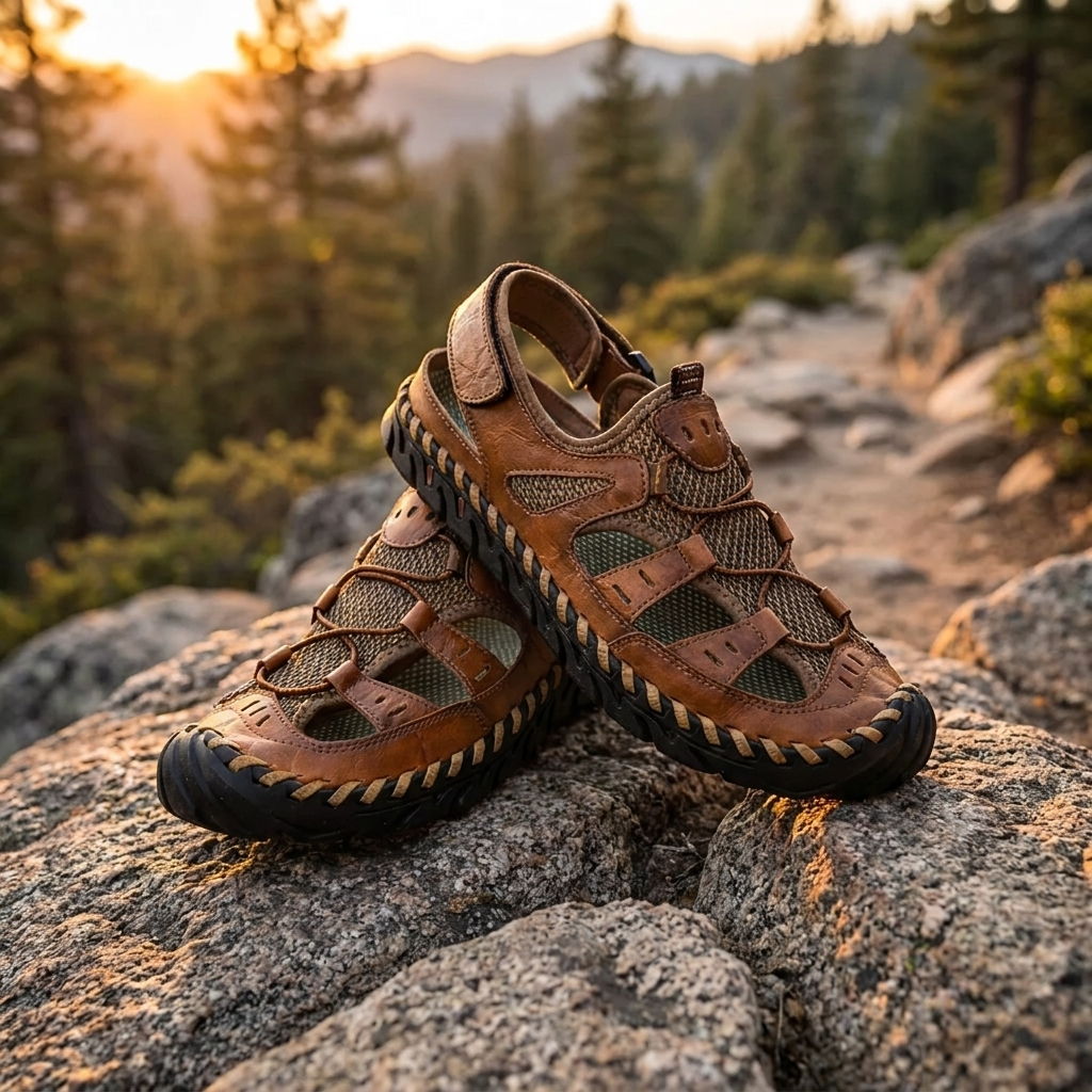 EVEREST Outdoor Sandals - Orange/Brown - outdoor trail hero shot