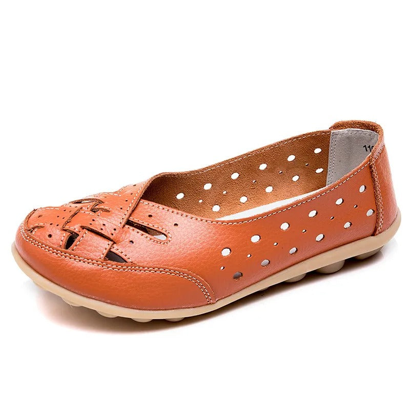 Orange LYDIA slip-on loafers with perforated sides, front cut-outs and a low sole