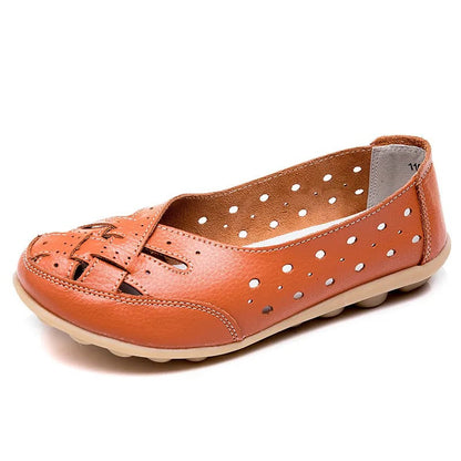 Orange LYDIA slip-on loafers with perforated sides, front cut-outs and a low sole