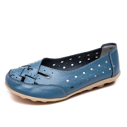 Blue LYDIA slip-on loafers with perforated sides, front cut-outs and a low sole
