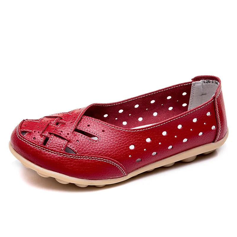 Red LYDIA slip-on loafers with perforated sides, front cut-outs and a low sole