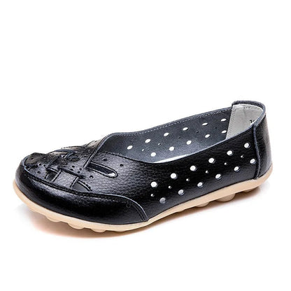 Black LYDIA slip-on loafers with perforated sides, front cut-outs and a low sole