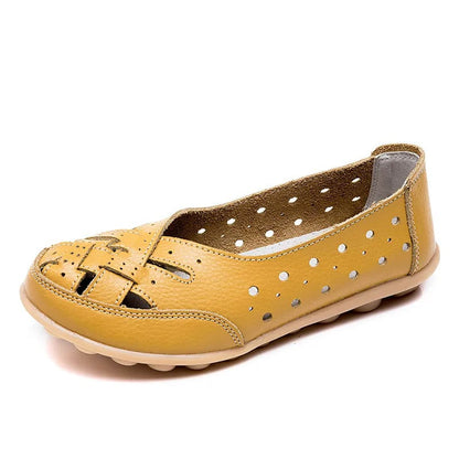Yellow LYDIA slip-on loafers with perforated sides, front cut-outs and a low sole
