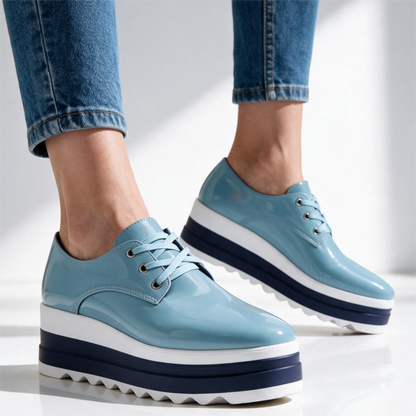 SOFIA Comfort Platform Shoes in Blue, on-foot detail