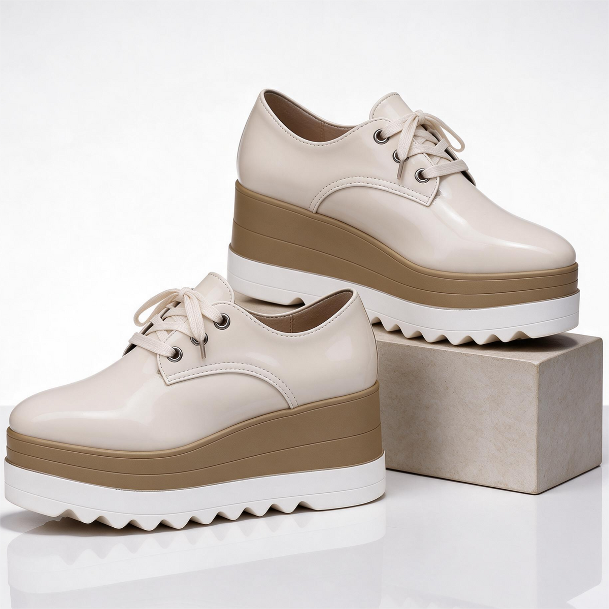 SOFIA Comfort Platform Shoes in Cream, studio pair shot