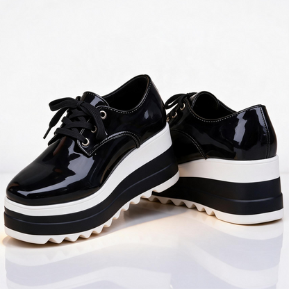 SOFIA Comfort Platform Shoes in Black, studio pair shot