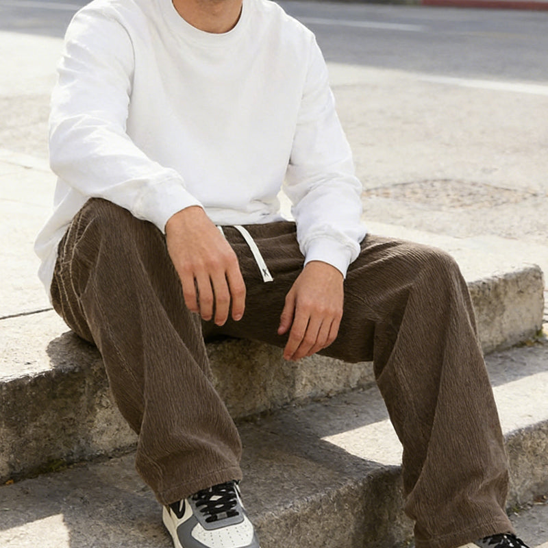 Men's Relaxed-Fit Drawstring Trousers with Side Pockets