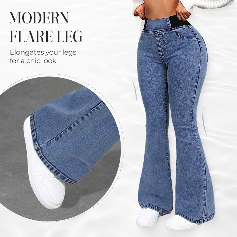 Women's high-waisted flared jeans made of stretch denim