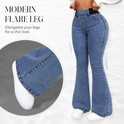 Women's high-waisted flared jeans made of stretch denim