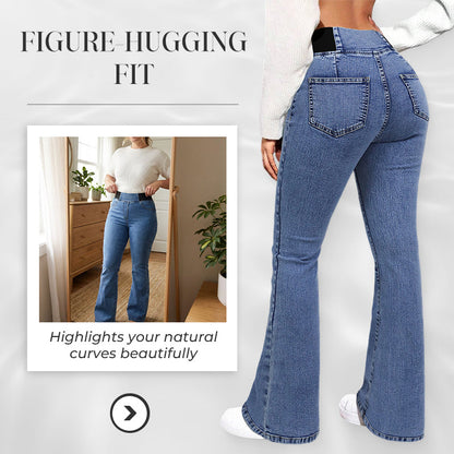 Women's high-waisted flared jeans made of stretch denim
