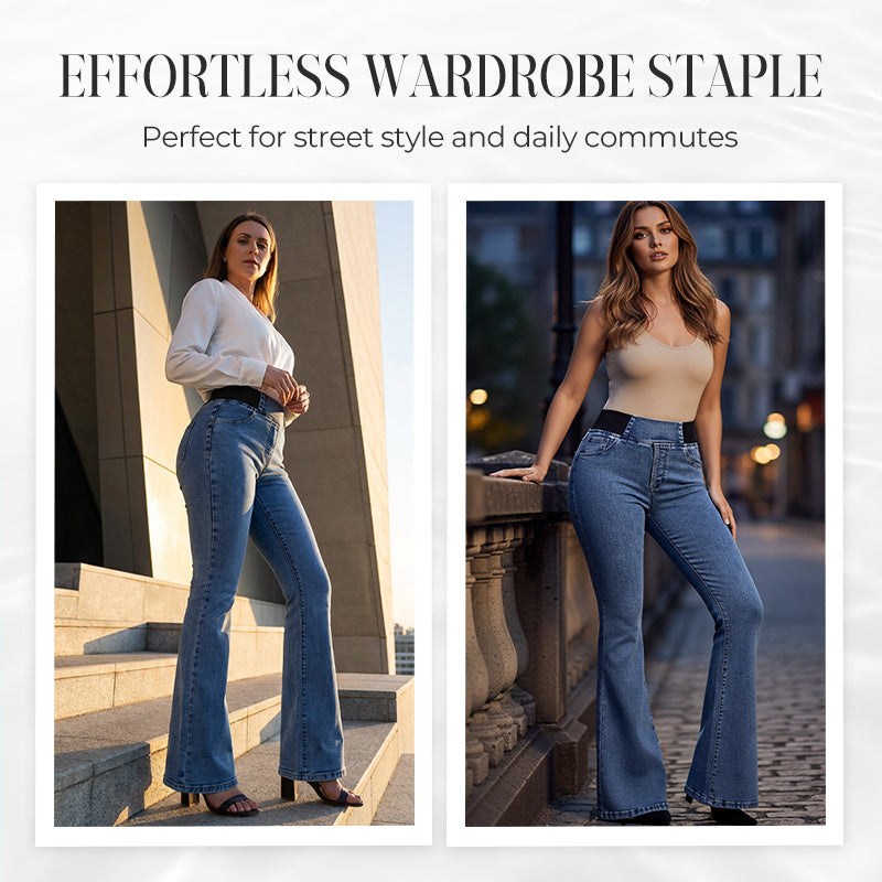 Women's high-waisted flared jeans made of stretch denim