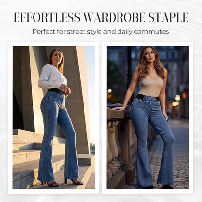 Women's high-waisted flared jeans made of stretch denim
