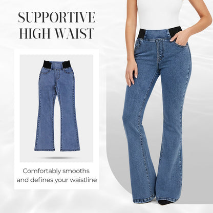 Women's high-waisted flared jeans made of stretch denim