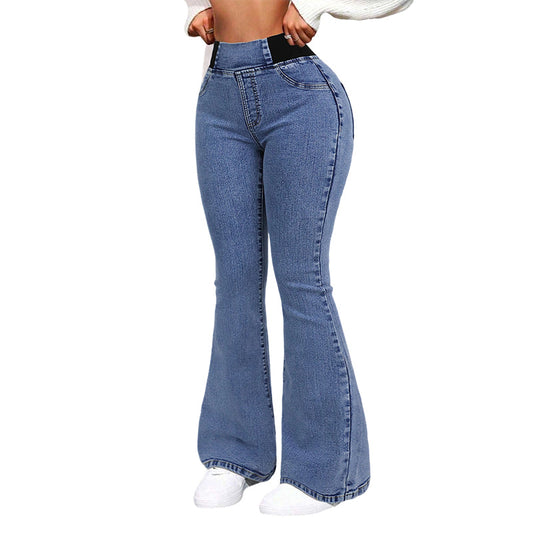 Women's high-waisted flared jeans made of stretch denim