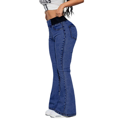 Women's high-waisted flared jeans made of stretch denim