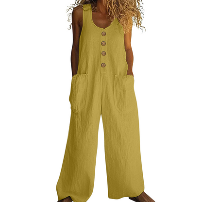 Women's Sleeveless Wide-Leg Jumpsuit with Side Pockets