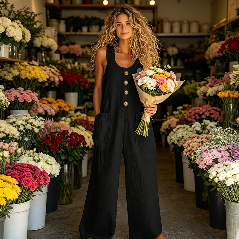 Women's Sleeveless Wide-Leg Jumpsuit with Side Pockets