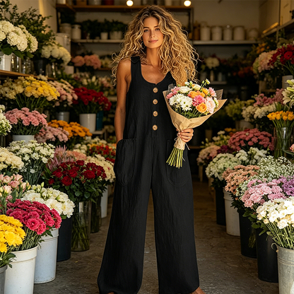 Women's Sleeveless Wide-Leg Jumpsuit with Side Pockets