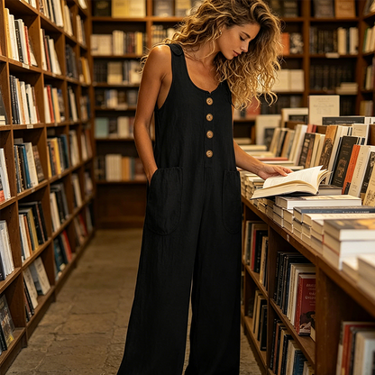 Women's Sleeveless Wide-Leg Jumpsuit with Side Pockets