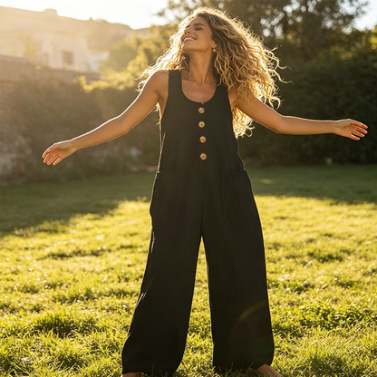 Women's Sleeveless Wide-Leg Jumpsuit with Side Pockets