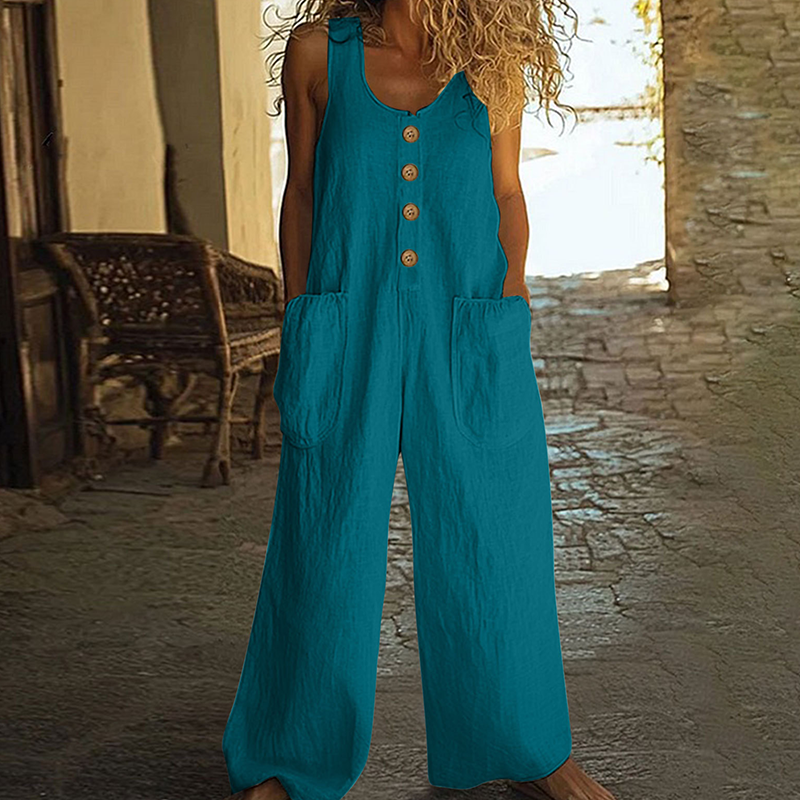 Women's Sleeveless Wide-Leg Jumpsuit with Side Pockets