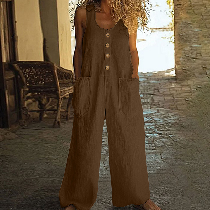 Women's Sleeveless Wide-Leg Jumpsuit with Side Pockets