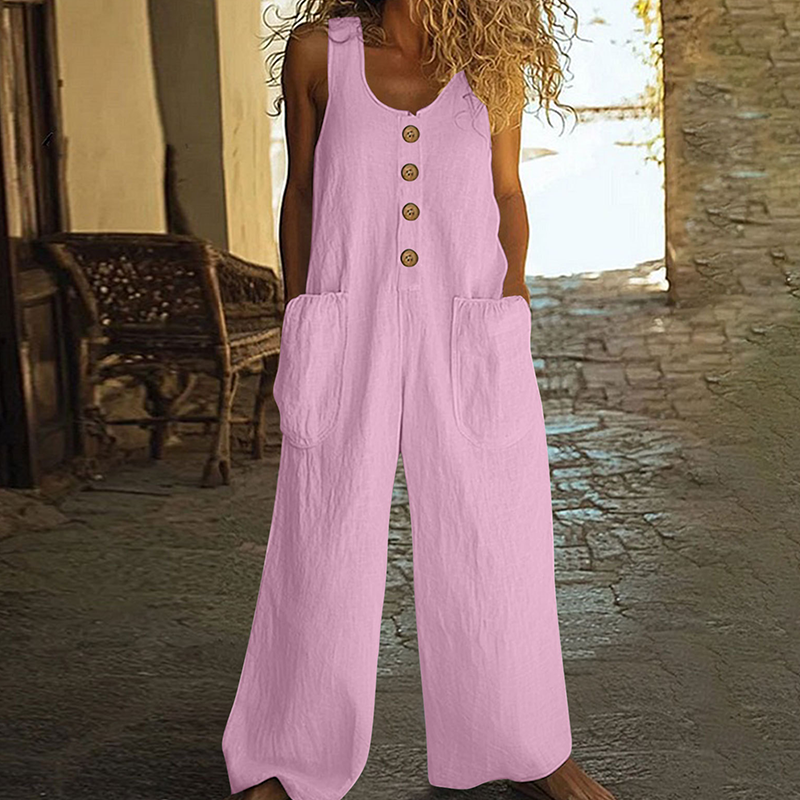 Women's Sleeveless Wide-Leg Jumpsuit with Side Pockets