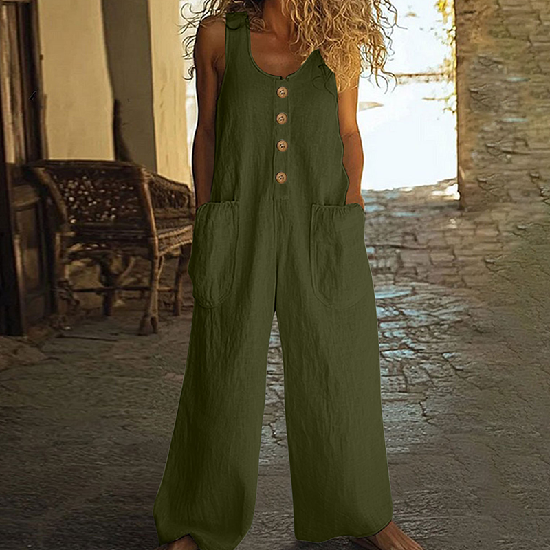 Women's Sleeveless Wide-Leg Jumpsuit with Side Pockets