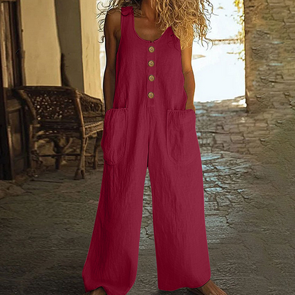 Women's Sleeveless Wide-Leg Jumpsuit with Side Pockets