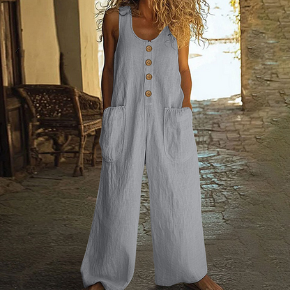 Women's Sleeveless Wide-Leg Jumpsuit with Side Pockets