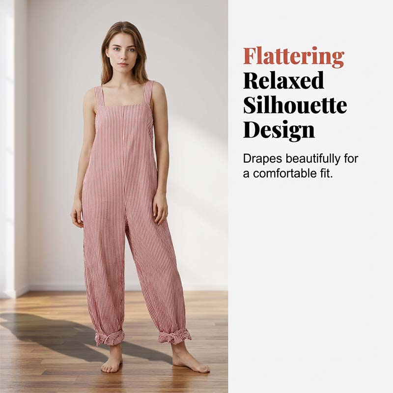 Women's Striped Linen Strap Jumpsuit