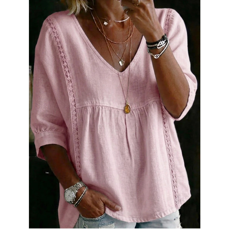 Lace Trim V-Neck Top